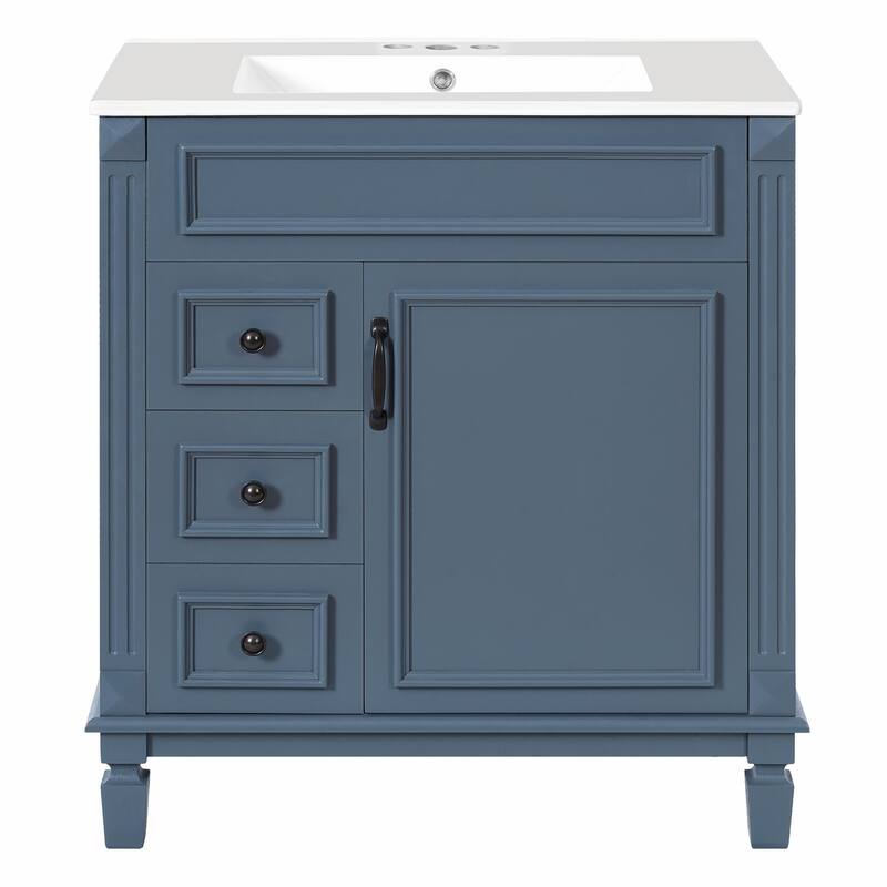 30" Bathroom Vanity with Ceramic Sink - Compact Bathroom Sink Cabinet