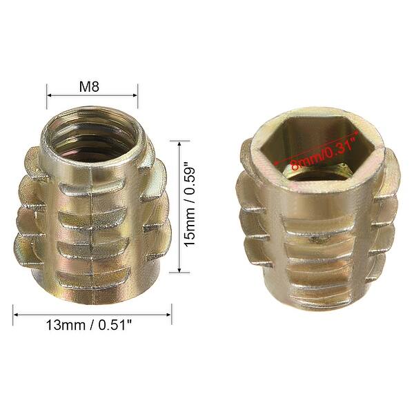 Threaded Insert Nuts Hex-Flush M8 Internal Threads 15mm Length 20pcs ...