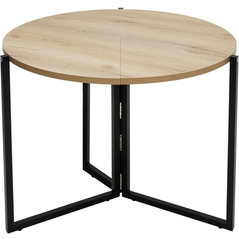 Natural Foldable Round Trifold Table 35" Space Saving Multi Use Design
