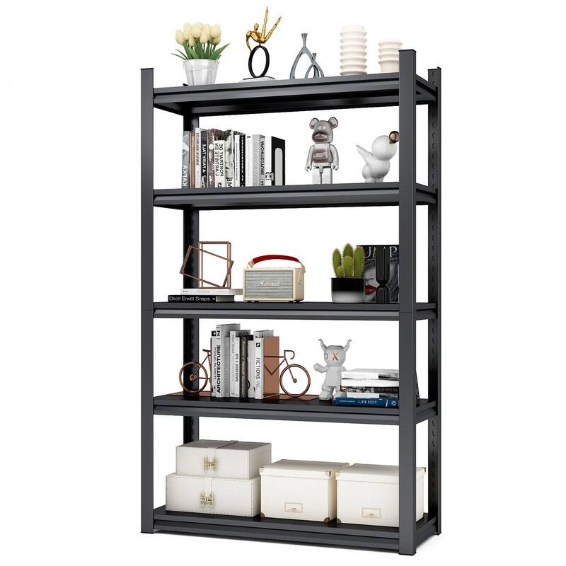 5-Tier Adjustable Heavy Duty Metal Storage Shelves, Black, 72/78"H