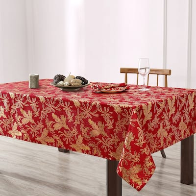 Foil Woodland Holiday Fabric Tablecloth