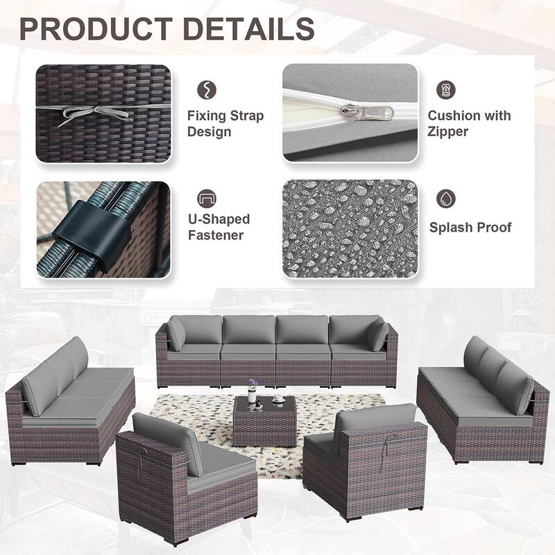 Kullavik 14 Pieces Outdoor Patio Furniture Set with Fire Pit Table