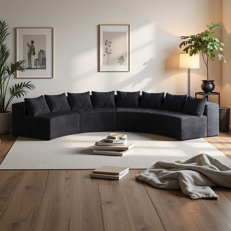156" Corduroy Curved Sectional Sofa with 8 Pillows, Modular Semi-Circular Design in 4 Modules