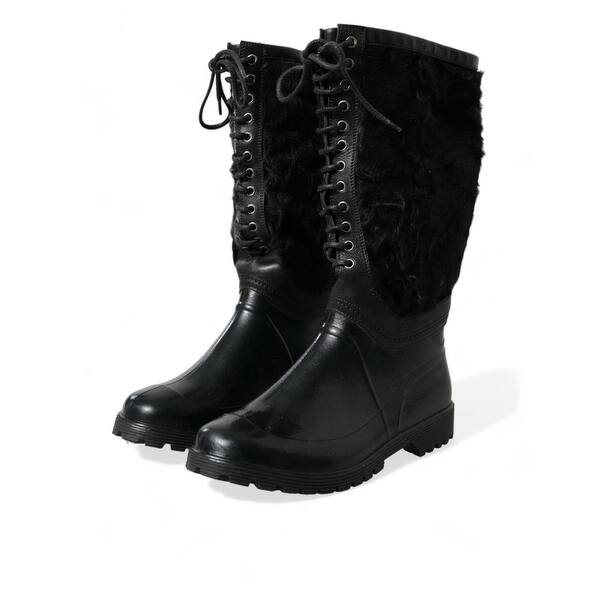 Dolce & Gabbana Sleek Black Shearling Mid Calf Men display picture 2