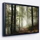 preview thumbnail 2 of 10, Designart "Light in Dense Fall Forest with Fog" Landscape Art Print Framed Canvas 20 in. wide x 12 in. high - Black