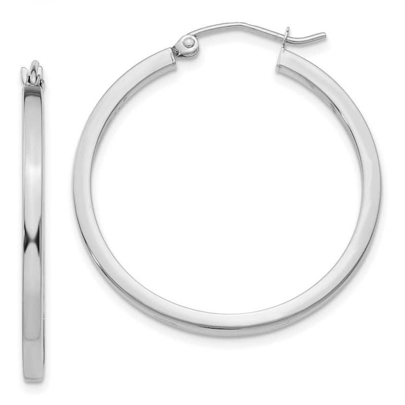 Curata 14k White Gold Square Tube Hoop Earrings - 30x30mm