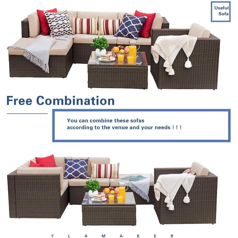 Homall 6-piece Patio Furniture Set Cushioned PE Rattan Outdoor Sectional Sofa Conversation Set