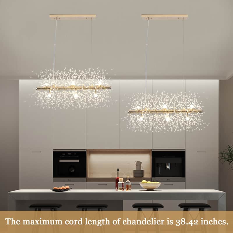 9-Light Hanging Empire Linear Chandelier Lighting Blowball Crystal Island Chandelier for Kitchen Island
