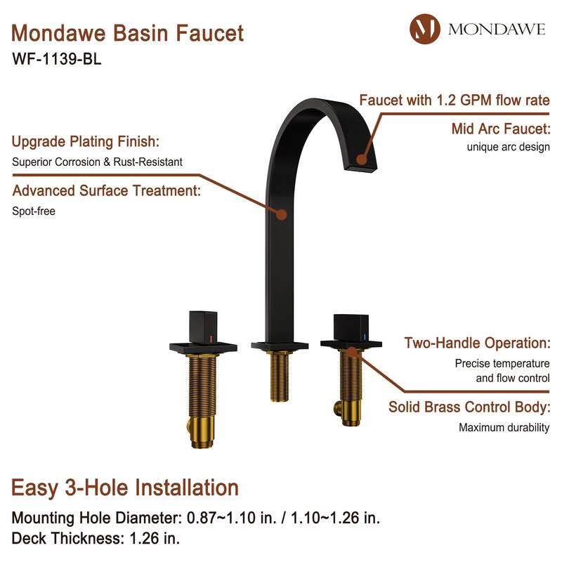 8 Inch Widespread Brushed Gold Waterfall Basin Faucet Deck Mounted