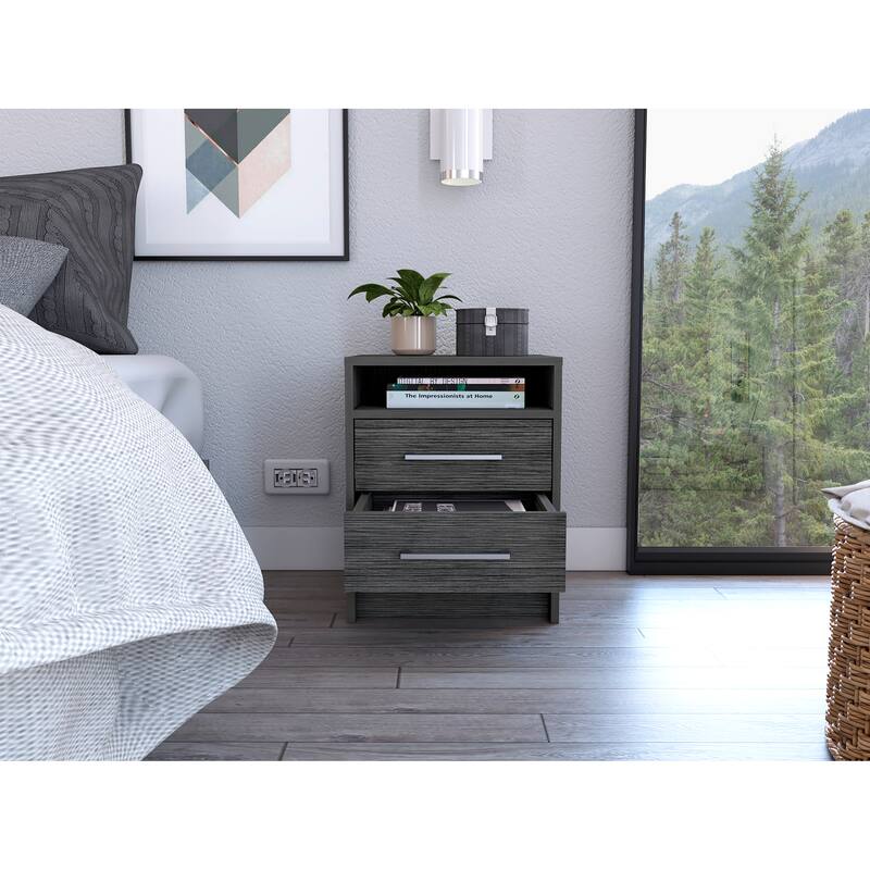 Rowley 2-Drawer 1-Shelf Rectangle Nightstand Smokey Oak
