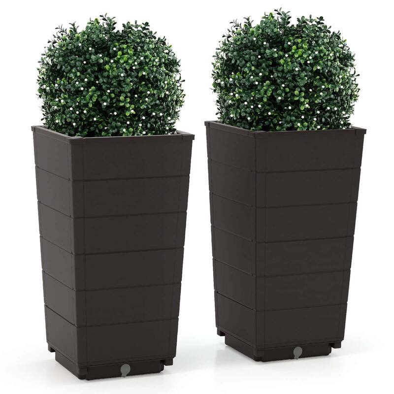 Set of 2 Large Outdoor Planters 23" Elevated Self-Hydrating Planters - Brown