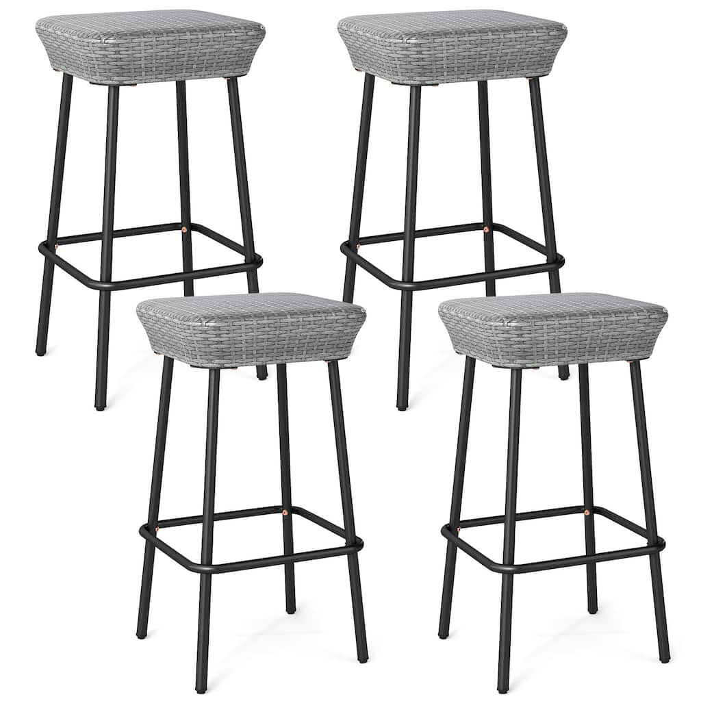 Gymax 29.5'' Metal Bar Height Stools Set of 4 w/ Rattan Seat &