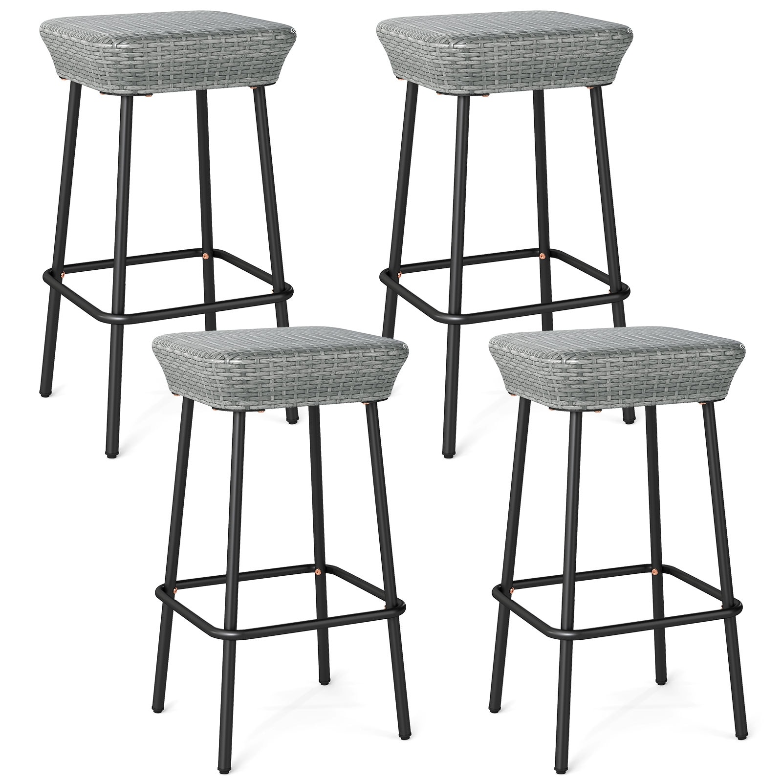 Gymax 29.5'' Metal Bar Height Stools Set of 4 w/ Rattan Seat &