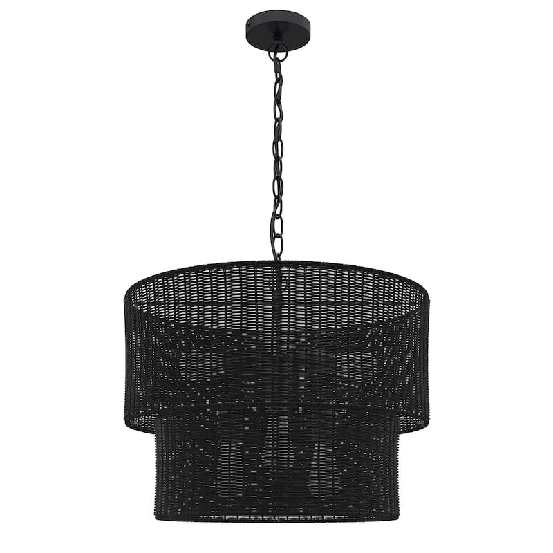 Farmhouse Matte Black Hand-Woven Rattan Craft Pendant Light