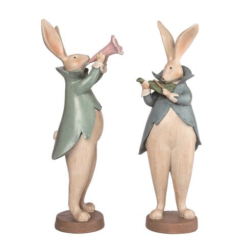 Transpac Resin 14.75" Brown Easter Serenading Bunnies Figurines Set of 2 - N/A