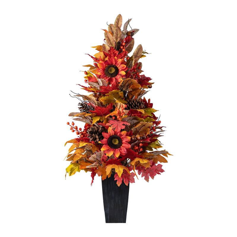 Glitzhome 24"D Fall Sunflower Pinecone Berry Artificial Wreath or Porch Tree