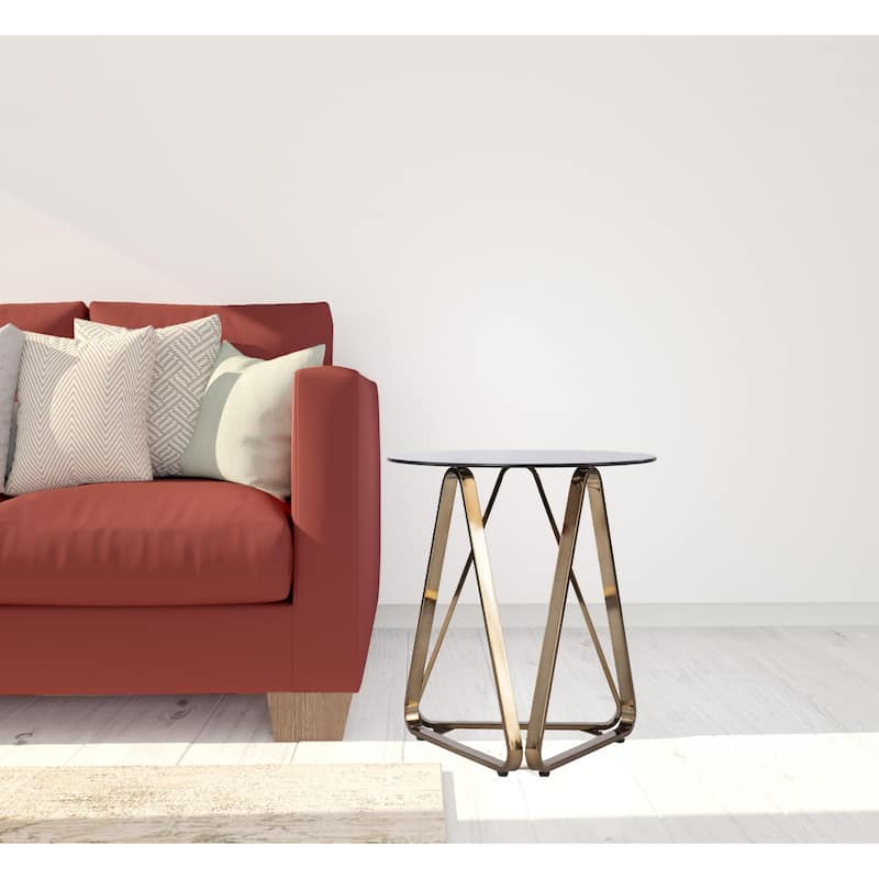 24" Champagne Glass And Iron Round End Table - 22x22x24.25