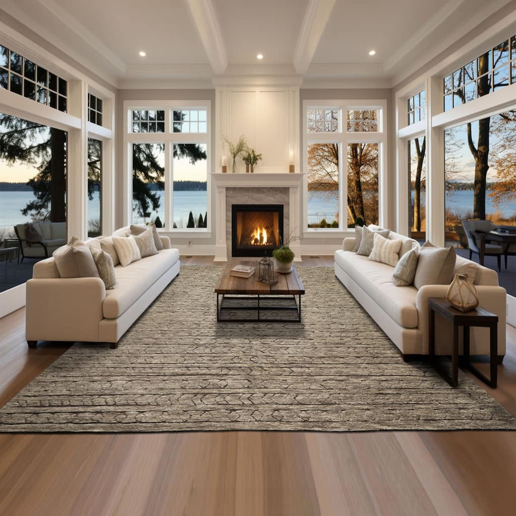 10x13'7'' Tibetano Hand Knotted Wool Ivory Modern & Contemporary Plush Pile Rug - 10' x 13' 7''