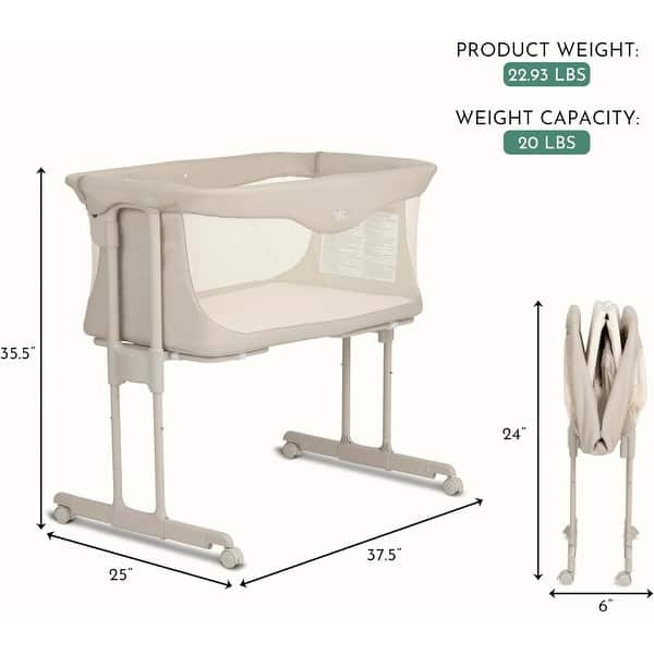 dimension image slide 1 of 2, Evolur Kinsley Quickfold Portable Bassinet in Dark Gray, Adjustable Height, One-Step Fold, Wheels for Easy Mobility