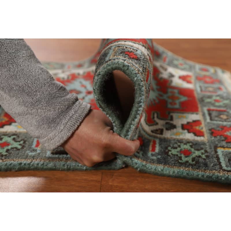 Hand Knotted Oriental 100% Wool Carpet Traditional Geometric Red Viss Area Rug - 3' 0'' X 2' 0''