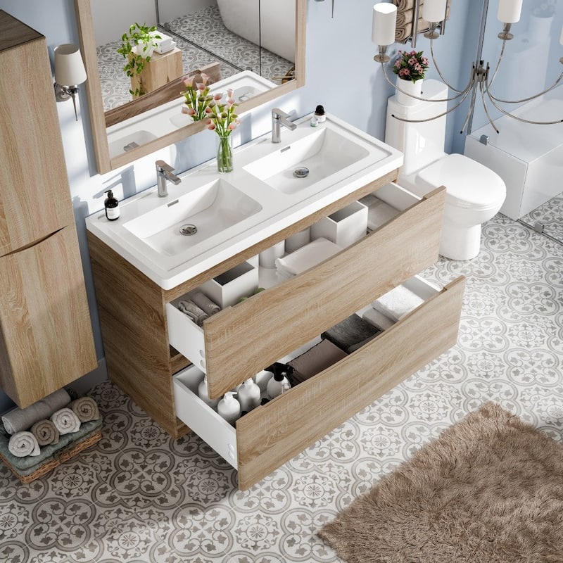 Eviva Smile 48" White Oak DS Bath Vanity with Integrated Acrylic Top