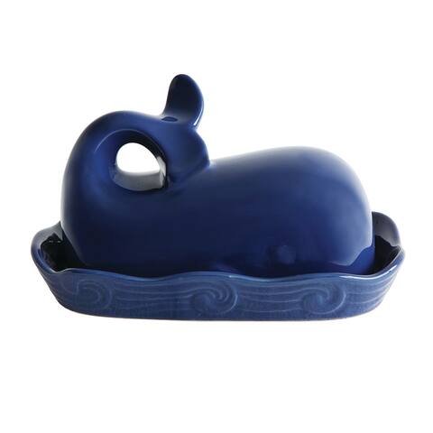 Dark Blue Whale Shaped Butter Dish with Lid
