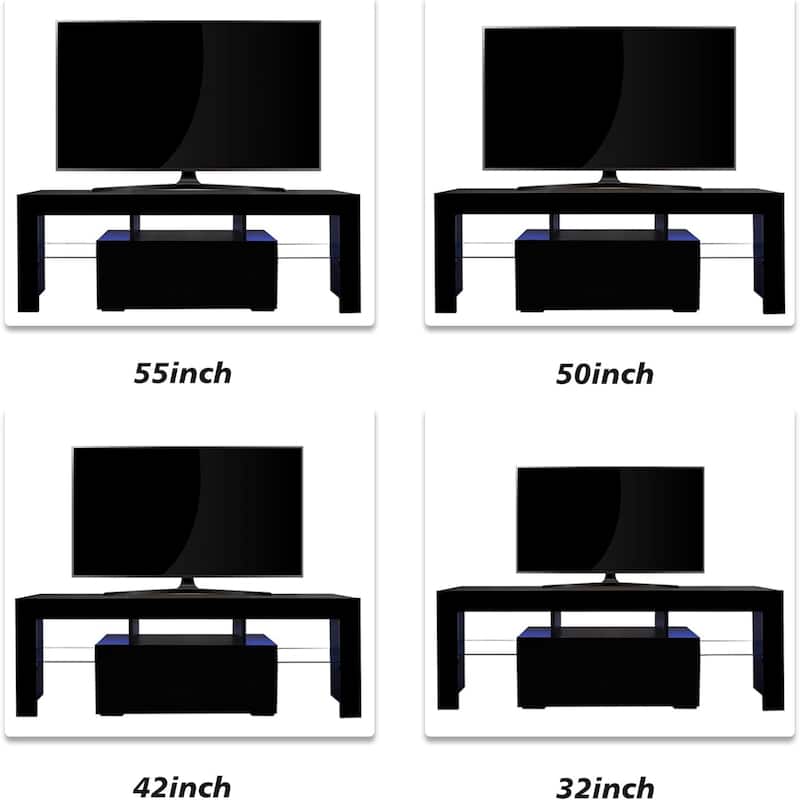 51.18" TV Stand with Down Filp Door, Glass Shelf and High Glossy Finish for TVs Up to 55"