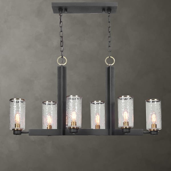 slide 2 of 11, Uttermost 21333 Jarsdel 6 Light 45" Wide Linear Chandelier Black / Antique Brass