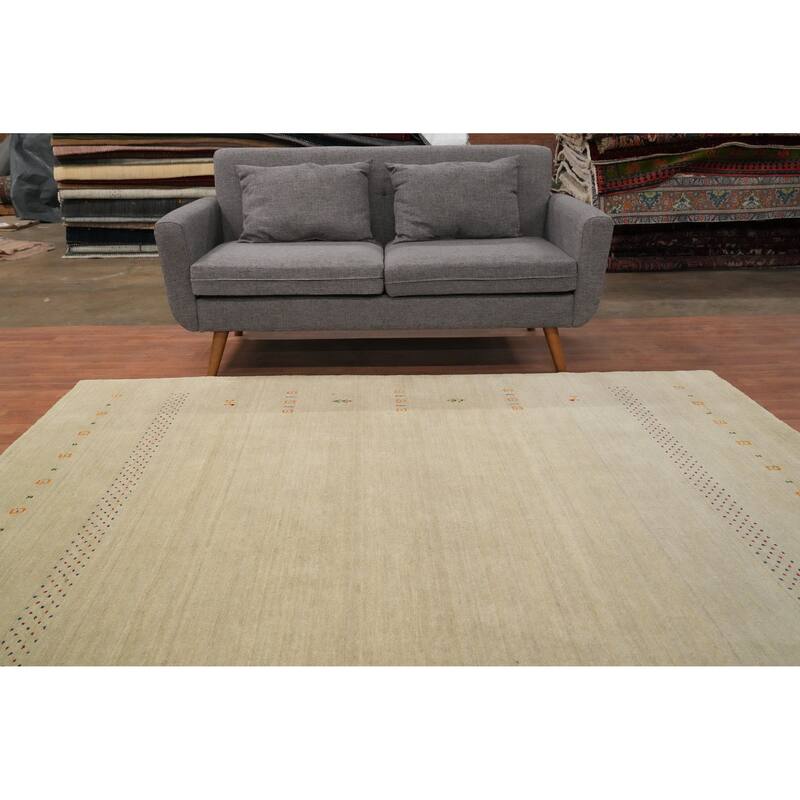 Hand Knotted Oriental 100% Wool Carpet Tribal Animal Pictorial Beige & Ivories Gabbeh Area Rug - 8' 0'' X 7' 10''