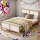preview thumbnail 2 of 8, Modern Full Size Solid Wood Platform Bed for Kids, Teens, Adults, No Box Spring Needed, Walnut and White