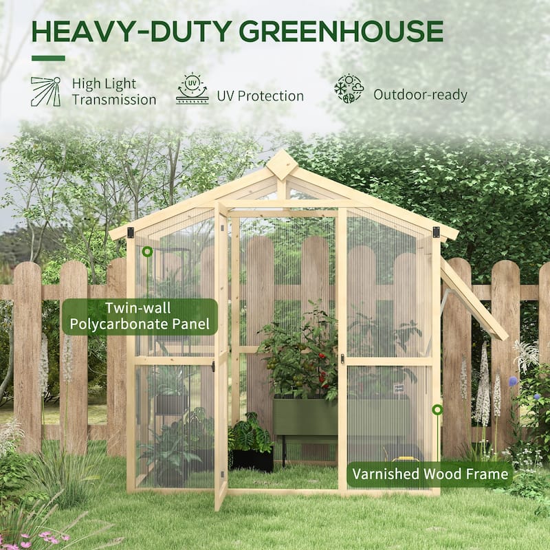 Outsunny 6.5' x 4' x 6.7' Walk-in Polycarbonate Greenhouse with Automatic Temperature Window and Lockable Door