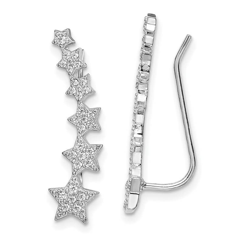 Curata 925 Sterling Silver Rhodium plated Graduating CZ Cubic Zirconia Stars Climber Earrings (6mm x 25mm)