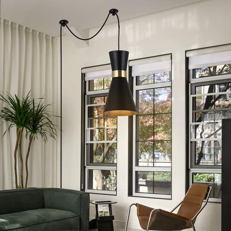 Modern Industrial Gold Black Rustic Pendant Light Adjustable Plug in Cord Retro Metal Chandelier Wall Sconce for Living Room