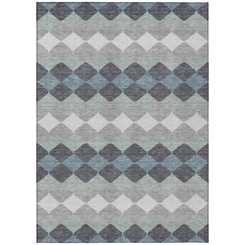 Machine Washable Indoor/ Outdoor Modern Mosaic Chantille Rug