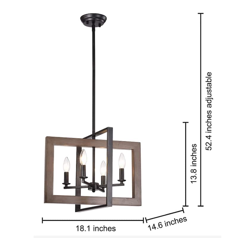 Daniela Natural Wood and Antique Black Metal Open Cage Chandelier