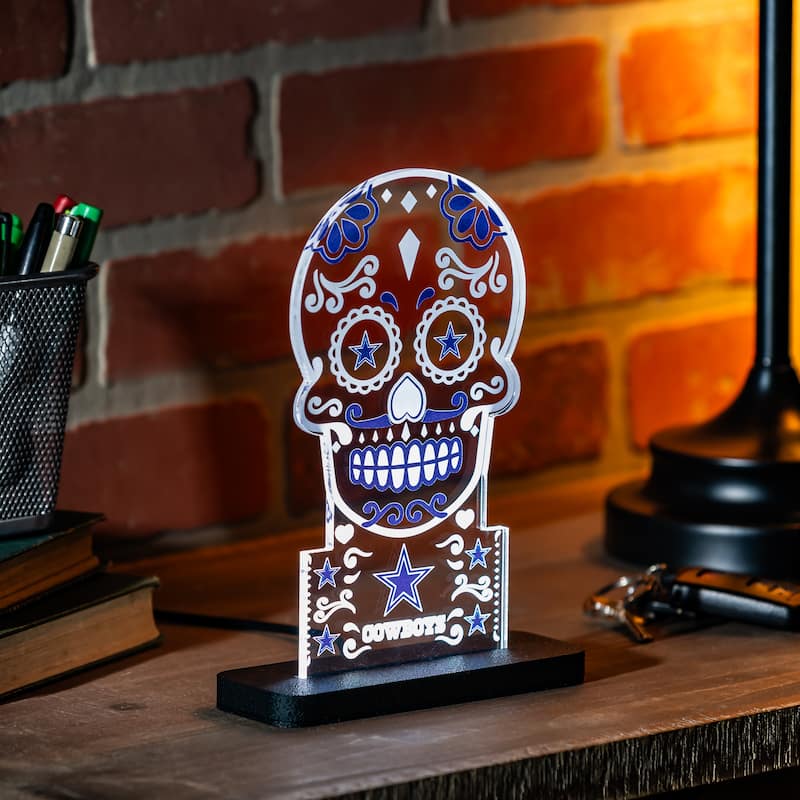 10" LED Tabletop Sugar Skull Halloween Desklite Sign, Dallas Cowboys - Multicolor. - 10" x 7"