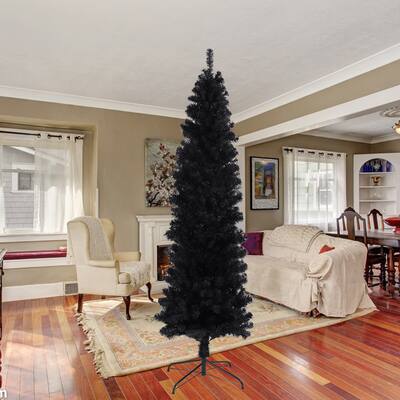 7.5 Ft Halloween Black Artificial Christmas Tree 1400 Tips Seasonal Holiday Decoration Tree with Metal Stand for Home, Office