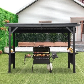 Domi 6.5 ft. x 12 ft. Hardtop Grill Gazebo with 2 Side Shelves and Ceiling Hooks, Outdoor BBQ Canopy