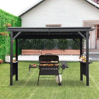 Domi 6.5 ft. x 12 ft. Hardtop Grill Gazebo with 2 Side Shelves and Ceiling Hooks, Outdoor BBQ Canopy