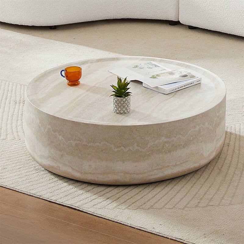31.49'' Round Ccoffee Table, Sturdy Fiberglass Table for Living Room