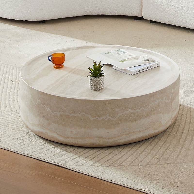 35.43'' Faux MARS Pattern Coffee Tables Faux Travertine Textured