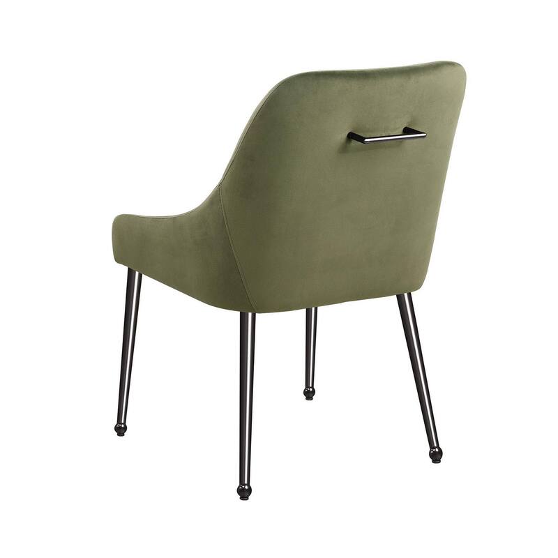 Maya Dining Side Chair Set of 2, Slope Arms, Black Metal, Green Velvet