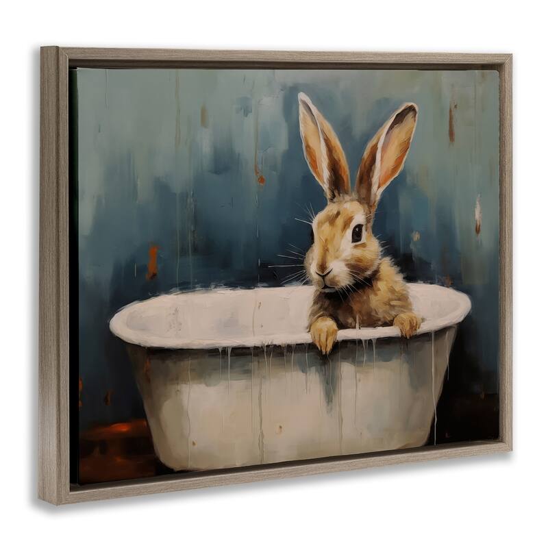 Stupell Baby Bunny in Tub Framed Floater Canvas Wall Art Design By Arlington Prints