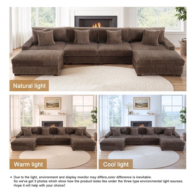 Anne 150" W Upholstered Plush Corduroy Modular Sectional Sofa