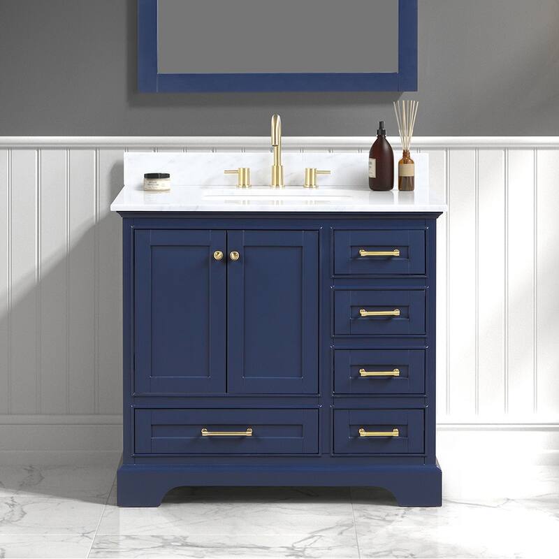 Blossom Copenhagen 36" Bathroom Vanity with Marble Top & Ceramic Sink - NavyBlue