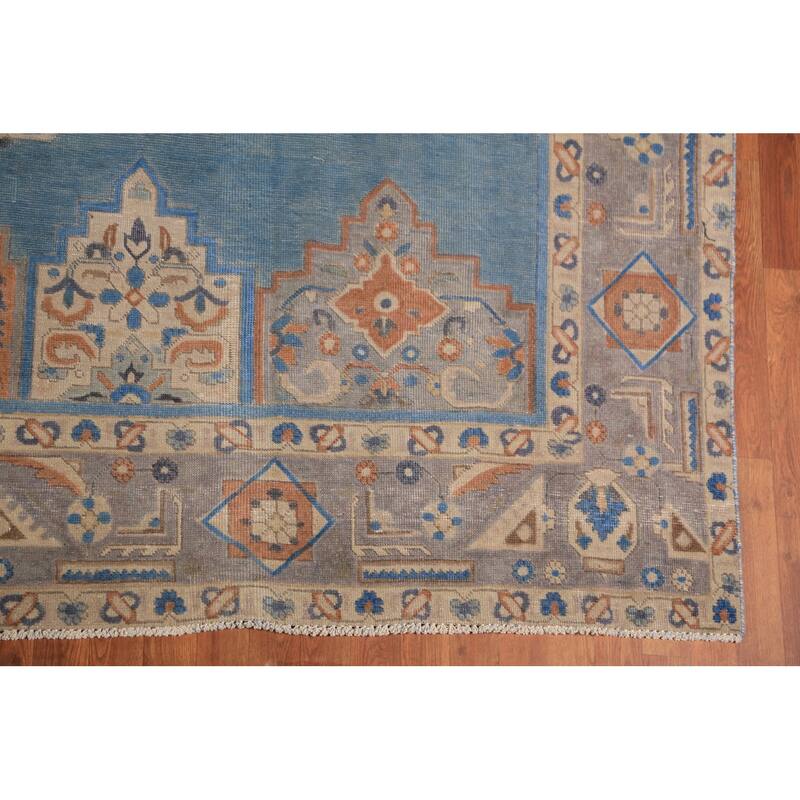 Traditional Blue Tabriz Persian Area Rug Hand-Knotted Wool Carpet - 9'4"x 12'5"