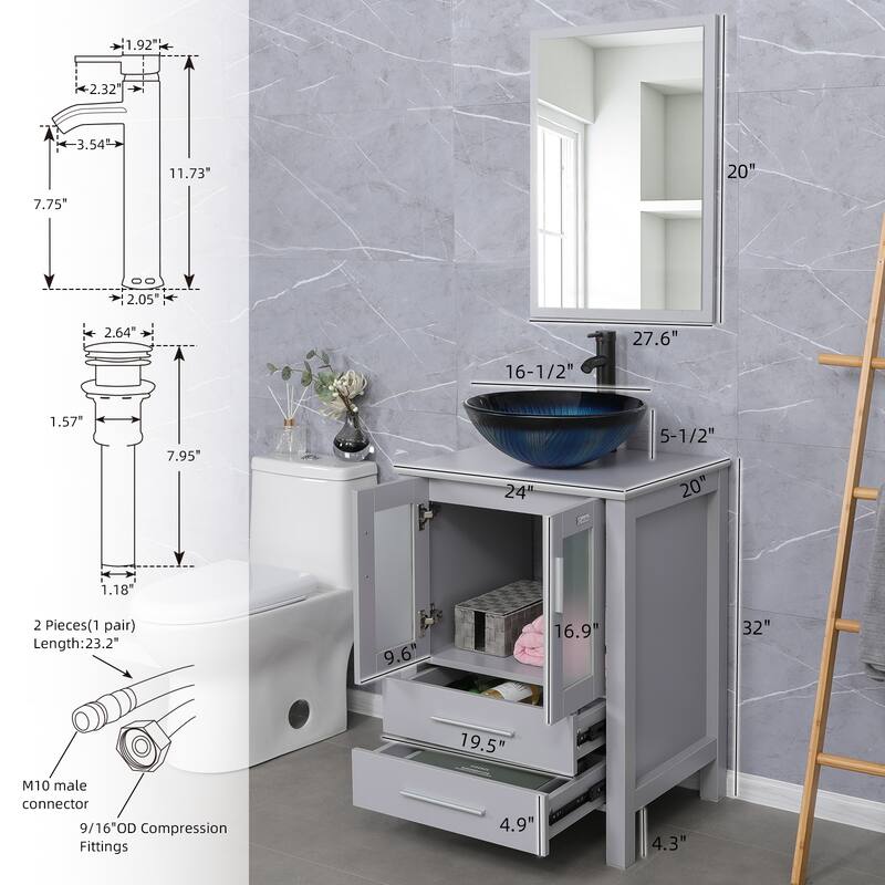 48" Bathroom Vanity Set Vessel Sink Mirror Faucet W/ Small Cabinet Combo