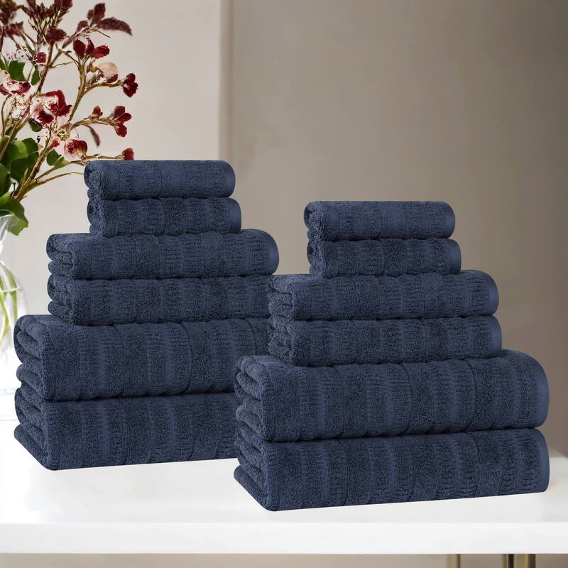 Superior Mika Smart Twist Viscose Cotton Blend 12 Piece Towel Set - Navy Blue
