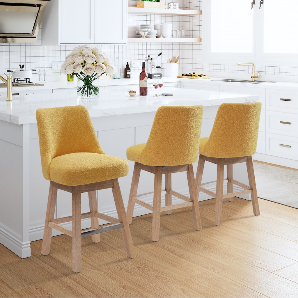 Boucle Polyester Upholstered Swivel Counter Stool - Foot Glides (Set of 3)