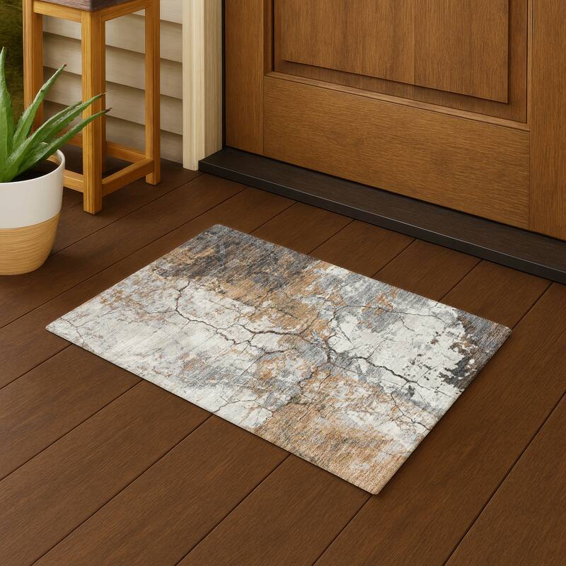 Machine Washable Indoor/ Outdoor Modern Crackle Chantille Rug - Copper - 1'8" x 2'6"
